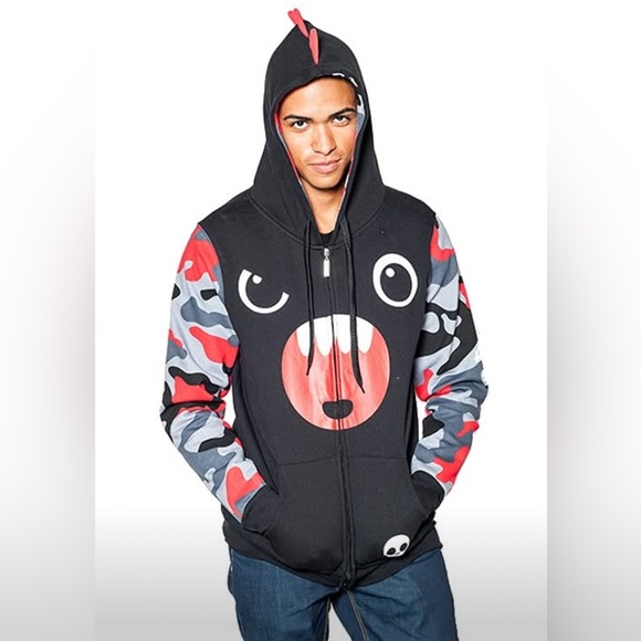 SO SO Happy Monster Black Red Grey Oversized Full Zip Unisex Hoodie XXL - Picture 1 of 16